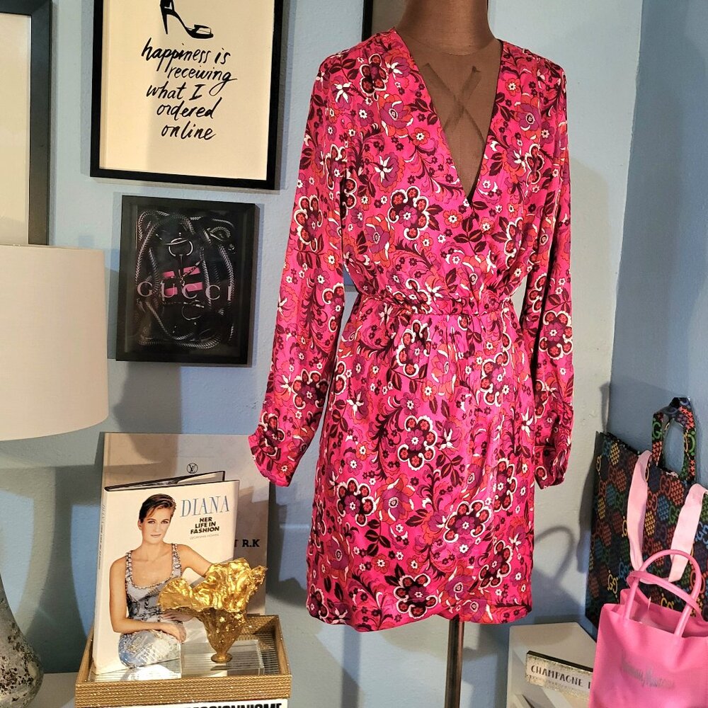 Anthropologie Maeve Pink Combo Faux Wrap Dress